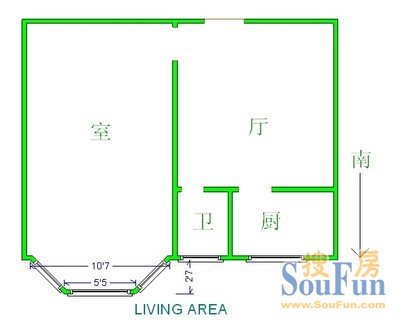 都市晶华都市晶华 1室 户型图 1室2厅1卫1厨 80.00㎡