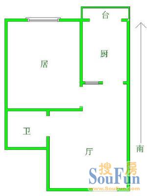 儒园公寓户型图 1室1厅1卫1厨 60.00㎡