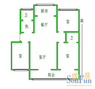 省司法厅宿舍省司法厅宿舍 3室 户型图 3室2厅1卫1厨 121.00㎡
