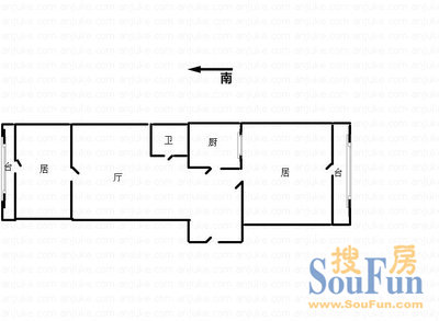 黄埔南里黄埔南里 2室 户型图 2室1厅1卫1厨 58.00㎡