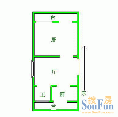 滦宜里户型图 1室1厅1卫1厨 58.00㎡