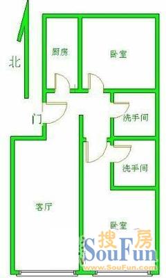 药材厂宿舍药材厂宿舍 2室 户型图 2室1厅2卫1厨 65.00㎡