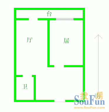 天荣公寓户型图 1室1厅1卫1厨 54.00㎡