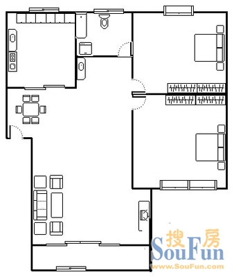 城建公寓城建公寓 2室 户型图 2室2厅1卫1厨 94.00㎡