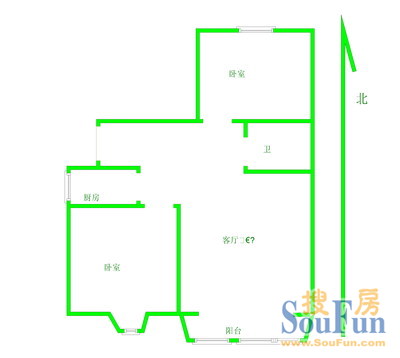 景明街5号院景明街小区 2室 户型 2室2厅1卫1厨 98.00㎡