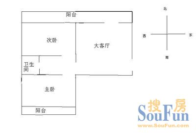 裕华槐中路单位宿舍河北宾馆宿舍 2室 户型图 2室1厅1卫1厨 73.00㎡