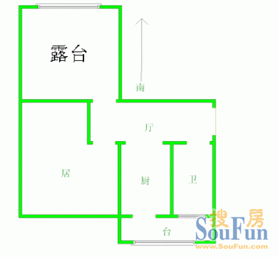 佳园北里户型图 1室1厅1卫1厨 53.00㎡