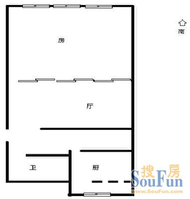 定福庄西街小区户型图 1室1厅1卫1厨 52.00㎡