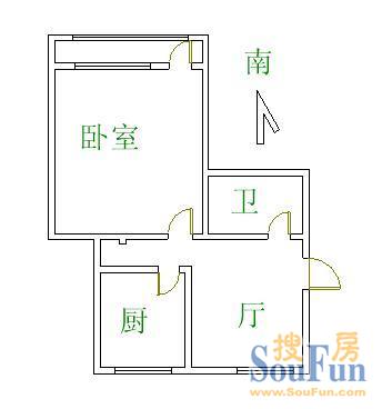 夕照寺西里小区夕照寺西里 1室 户型图&nbsp;1室1厅1卫1厨 38.00㎡