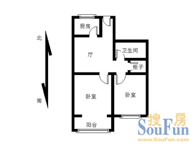 一栋苑户型图 2室1厅1卫1厨 90.00㎡