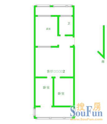 电化厂宿舍电化厂宿舍 2室 户型图 2室1厅1卫1厨 59.00㎡