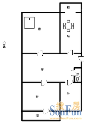 社科院宿舍社科院宿舍 3室 户型图 3室2厅1卫1厨 97.00㎡