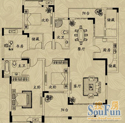 长安区国税局宿舍长安国税局宿舍 4室 户型图 4室2厅2卫1厨 215.00㎡