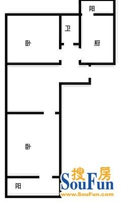 济泺路电信局宿舍济南电信局宿舍 2室 户型图 2室1厅1卫1厨 66.00㎡
