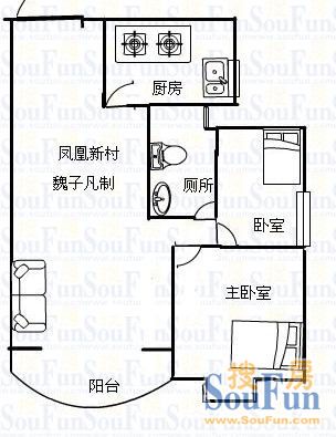 凤凰台新村凤凰新村 2室 户型图 2室1厅1卫1厨 87.00㎡