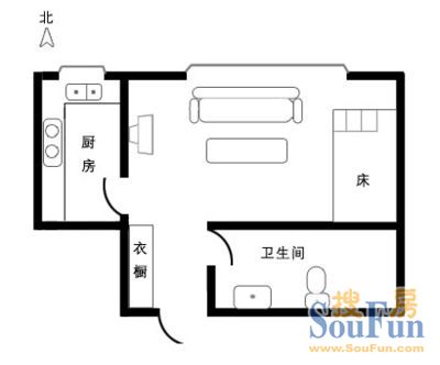 三箭吉祥苑1室 户型图 1室1厅1卫1厨 36.00㎡