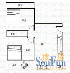 常青园常青园 2室 户型图 2室1厅1卫1厨 100.00㎡