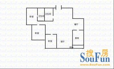 北海花园B区北海花园 3室 户型 3室2厅1卫1厨 126.00㎡