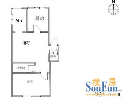 珠江小区户型图 1室1厅1卫1厨 38.00㎡