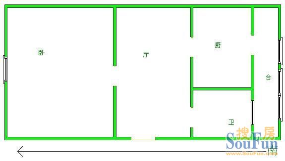 泉清家园户型图 1室1厅1卫1厨 75.00㎡