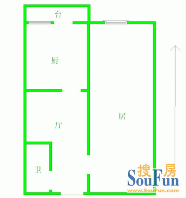友谊花园户型图 1室1厅1卫1厨 56.00㎡