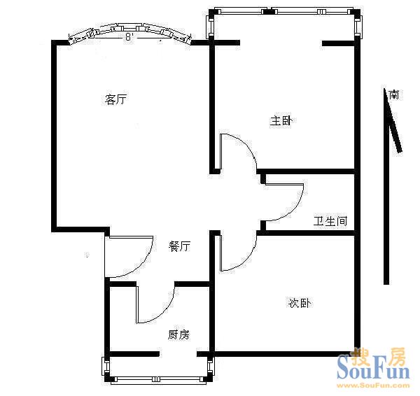 东高地社区东高地社区 1室 户型图 1室1厅1卫1厨 60.00㎡