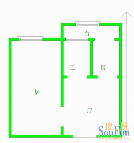 宜宾北里户型图 1室1厅1卫1厨 40.00㎡