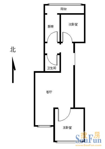 桃杨路北里2室 户型图 2室1厅1卫1厨 83.00㎡