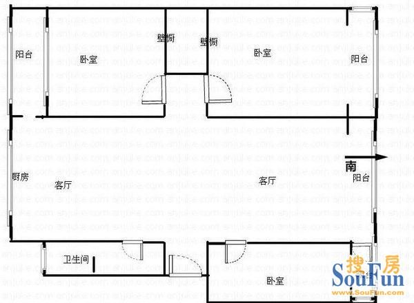 槐安路检察院宿舍检察院宿舍 1室 户型图 1室1厅1卫1厨 51.00㎡