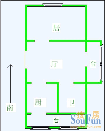北辰欢颜里户型图 1室1厅1卫1厨 48.00㎡