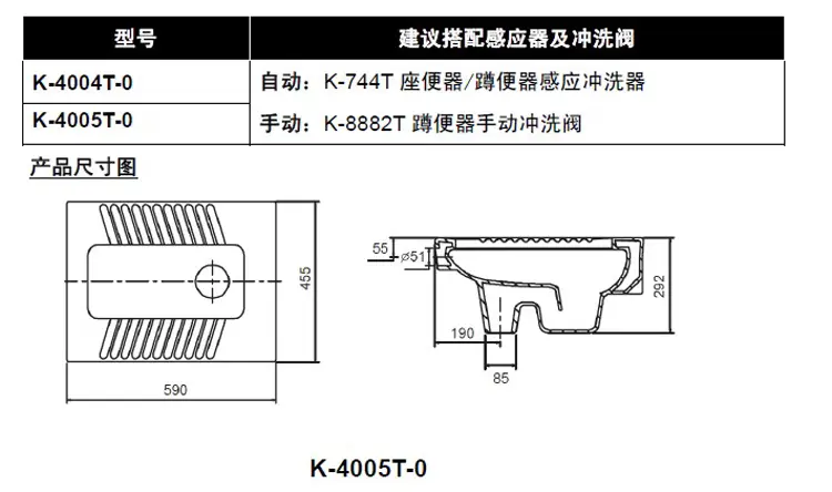 科勒 蹲便器k-4005t-m-0