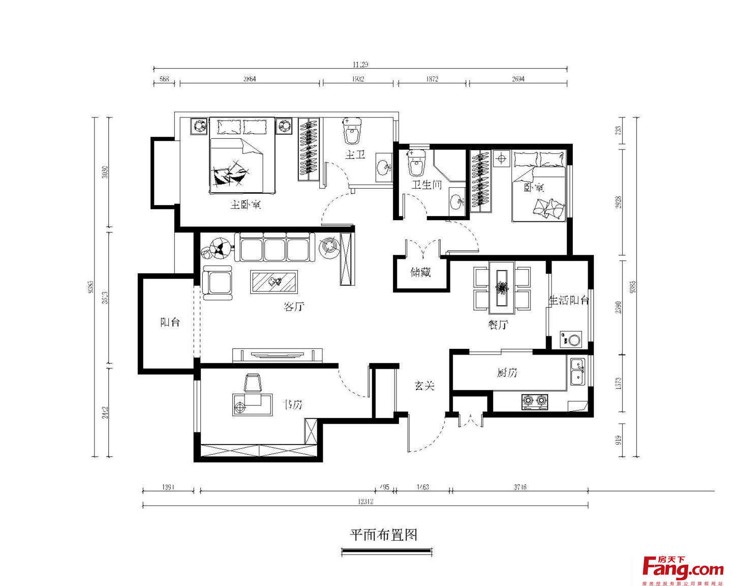 龙辰苑 - 现代风格三室两厅装修效果图 - 贺思璇设计效果图 - 每平每屋·设计家