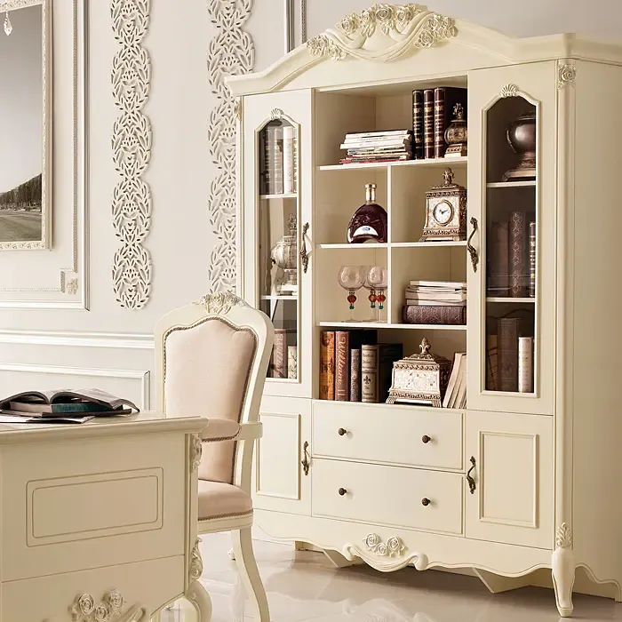 诗雅轩 法式家具 法式书柜 四门书柜 收纳柜 实木欧式书柜 9002-b