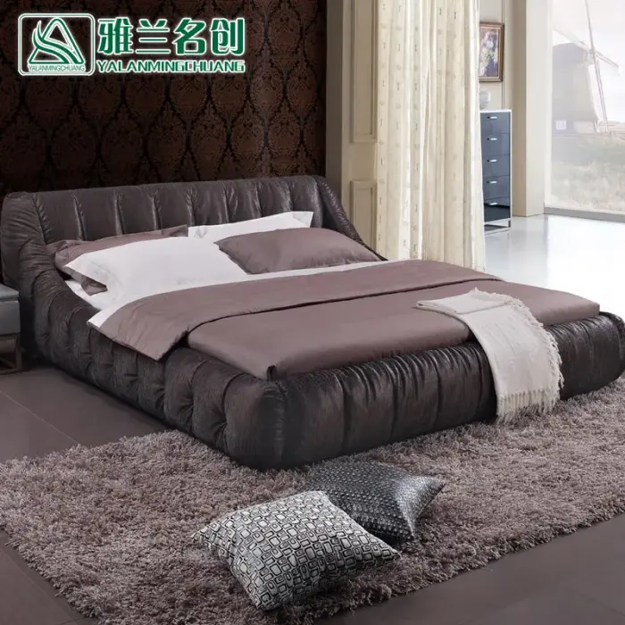 雅兰名创 简约现代布艺床 结婚双人床 咖啡色布床 卧室床 软体床