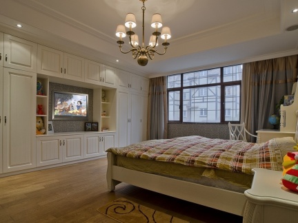 2013欧式风格别墅豪华80后卧室电视墙组合衣柜窗帘装修效果图