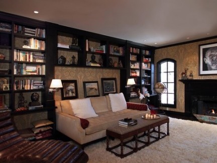 最新美式客厅沙发墙书架设计