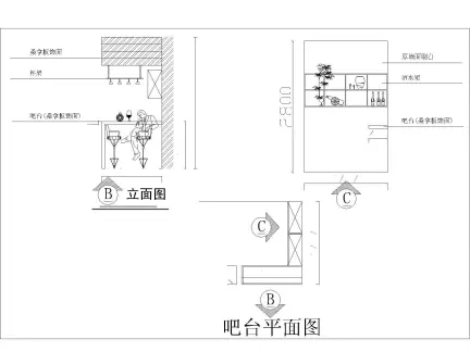 美式厨房吧台立面图