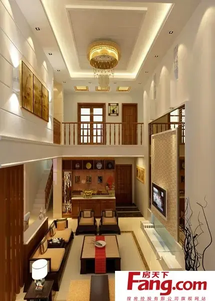 2013现代跃层客厅电视吊顶背景墙装修效果图