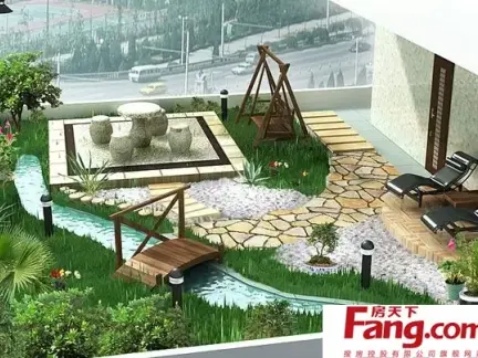 别墅古朴小庭院设计效果图