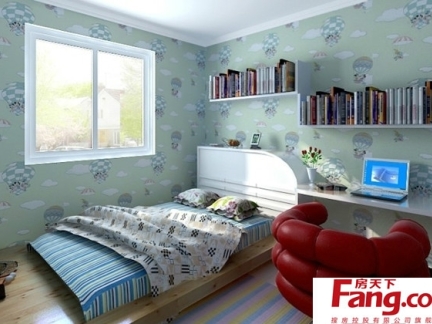 2013温馨双人床十平米儿童房卧室装修效果图