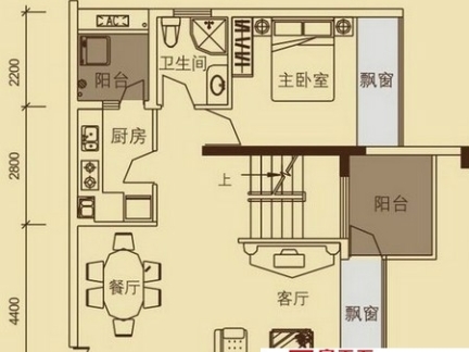 康城户型图精品楼中楼 3室2厅2卫1厨