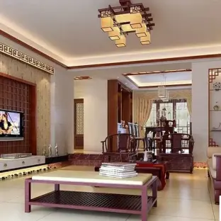 简约设计中式客厅吊顶效果图