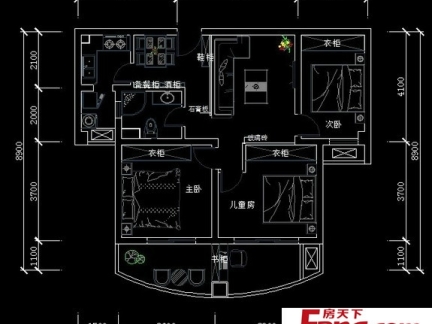 160平米户型图三室一厅