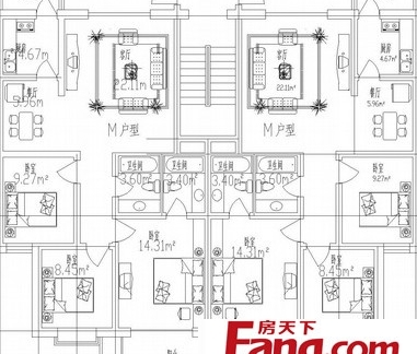 家居一梯两户布局设计户型图