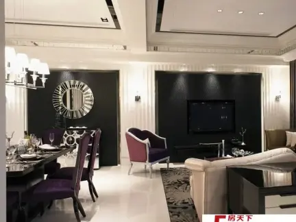 2018简欧客厅餐厅一体装修效果图-房天下装修效果图