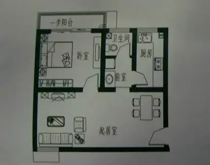 现代一室一厅一卫户型图