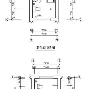 cad公共卫生间平面图