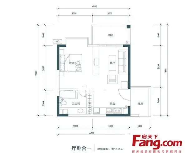 小户型最新一室一厅一卫户型图