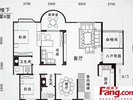 保利香槟普通住宅3室2厅1卫大户型平面图