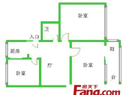 2019三室一厅一卫户型图-房天下装修效果图